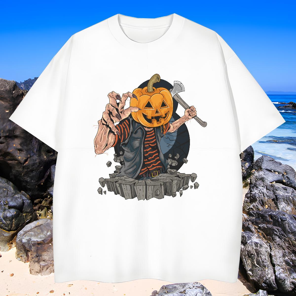 High Quality Tshirts 100% Cotton 230g pumpkin T shirt Spring Summer Breathable Short Sleeve DIY Printed Fashion Tops Tees