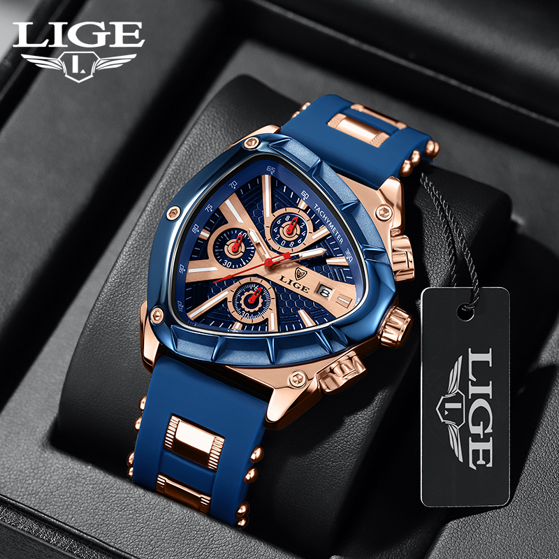 LIGE Fashion Men Watch Triangle Chronograph Military Wristwatch Sport Army Mens Watches Luxury Waterproof Quartz Clock Man Reloj Personalized watch