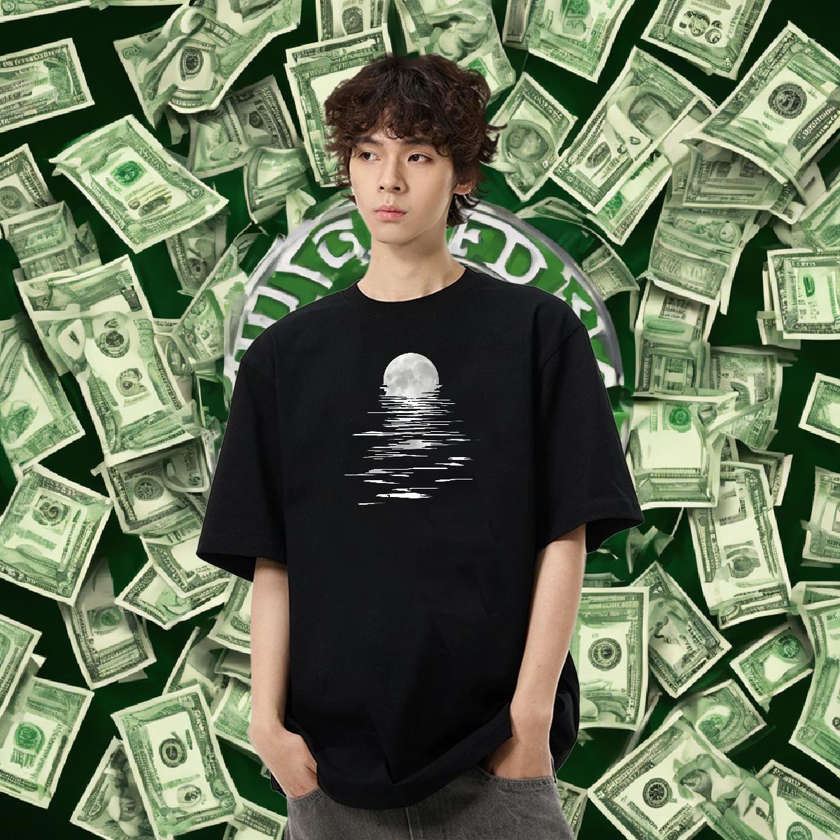 Soft Tshirt for Man Woman 230g Cotton Sports Casual moon Skull O Neck Short Sleeves 2024 DIY T shirt Tops Tees