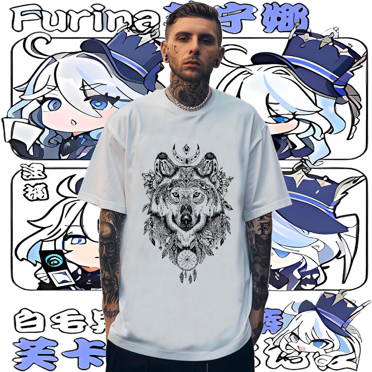 Casual New T shirt 230g Pure Cotton wolf Hip Hop Tops Tees Crew Neck Cool Design Men Tees DIY