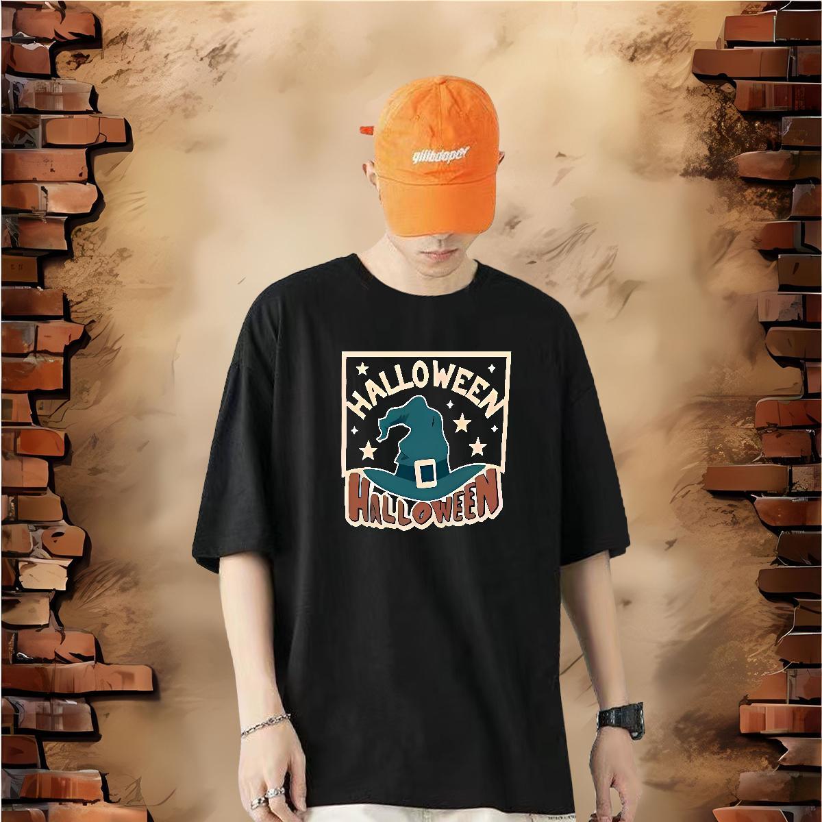 Customized Men T Shirts 230g 100% Cotton halloween hat Street Wear Tee Shirt Breathable Crew Neck Cool Couples T Shirts DIY