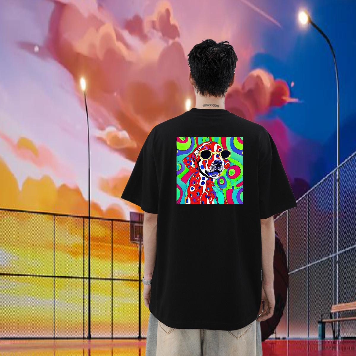 Classic T-Shirts 230g Cotton dog Street Wear Polos O-Neck Short Sleeve Soft Men Tops Tees Cartoon Print