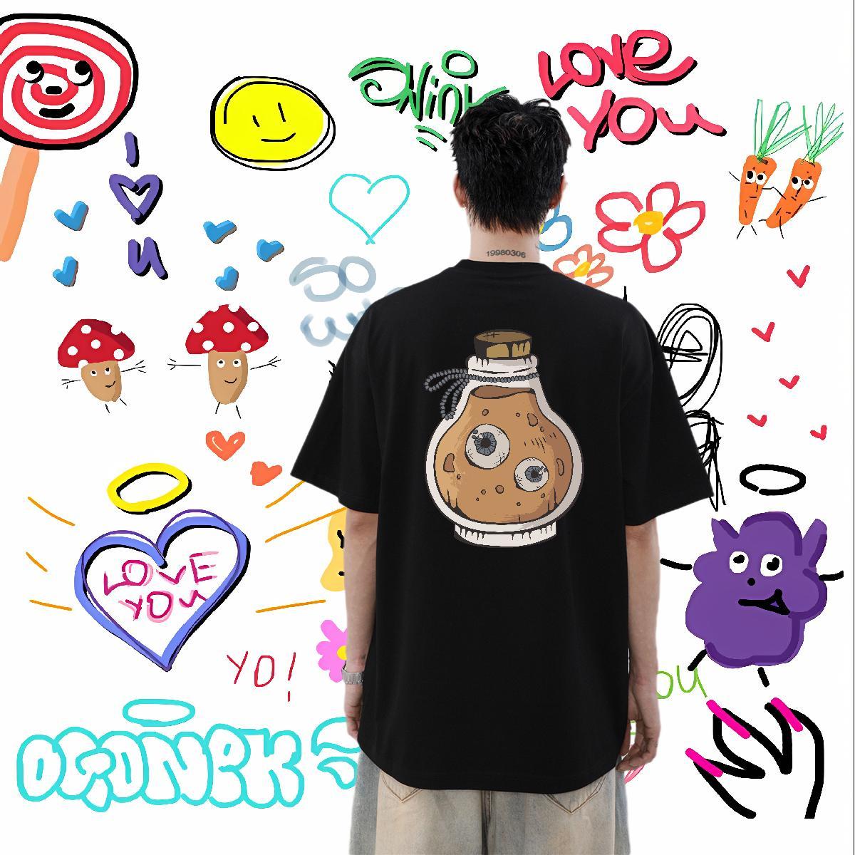 Brand T-Shirts 230g 100% Cotton monster Outdoor Top Tees O-Neck Short Sleeve Cool Men Tops Tees Custom Cartoon