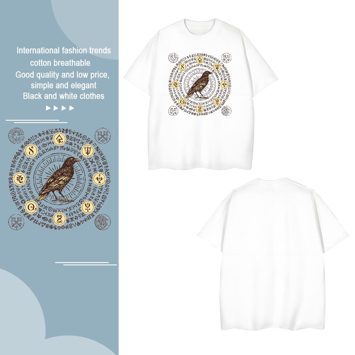 T Shirts Men 230g Pure Cotton bird Street Wear Crew Neck DIY Tshirts Classic Cool Clothes