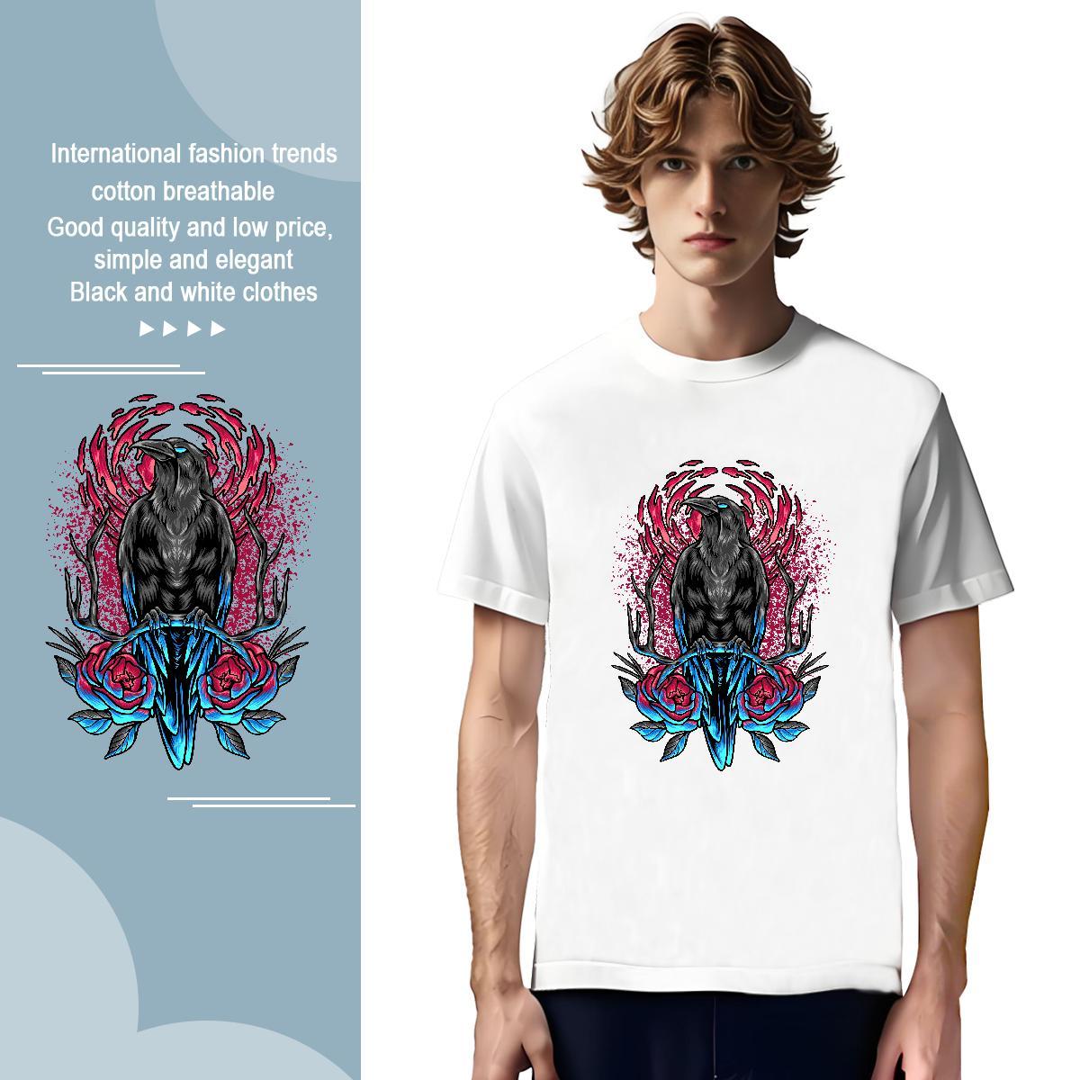 T Shirt For Man 230g Cotton eagle Casual Crew Neck Breathable Customized Men Clothes T-Shirt Brand Loose Fit Tees Shirts