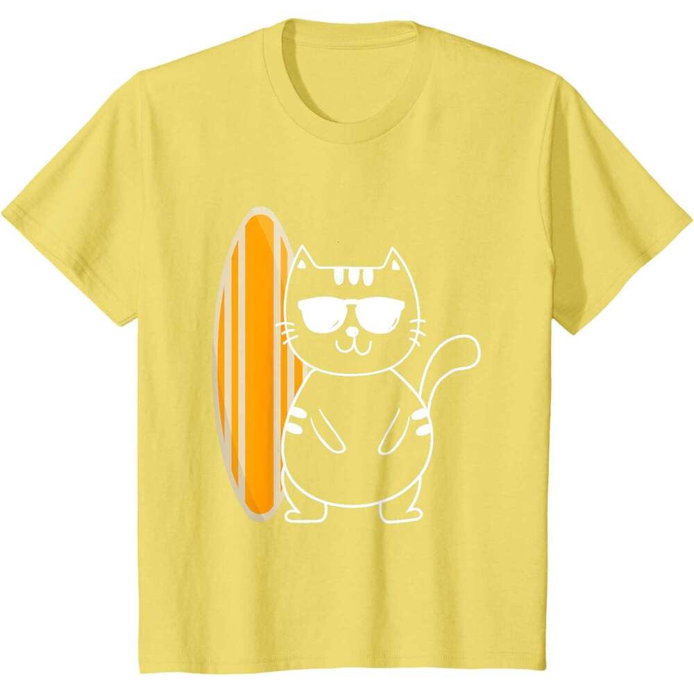 2025S Fashion Designer T Shirt Mens Cat Surfing Surfboard Beach Ocean Waves Surfer T Shirt Shirts Tshirt Graphic Tee Casual Tops Summer Clothes Short 