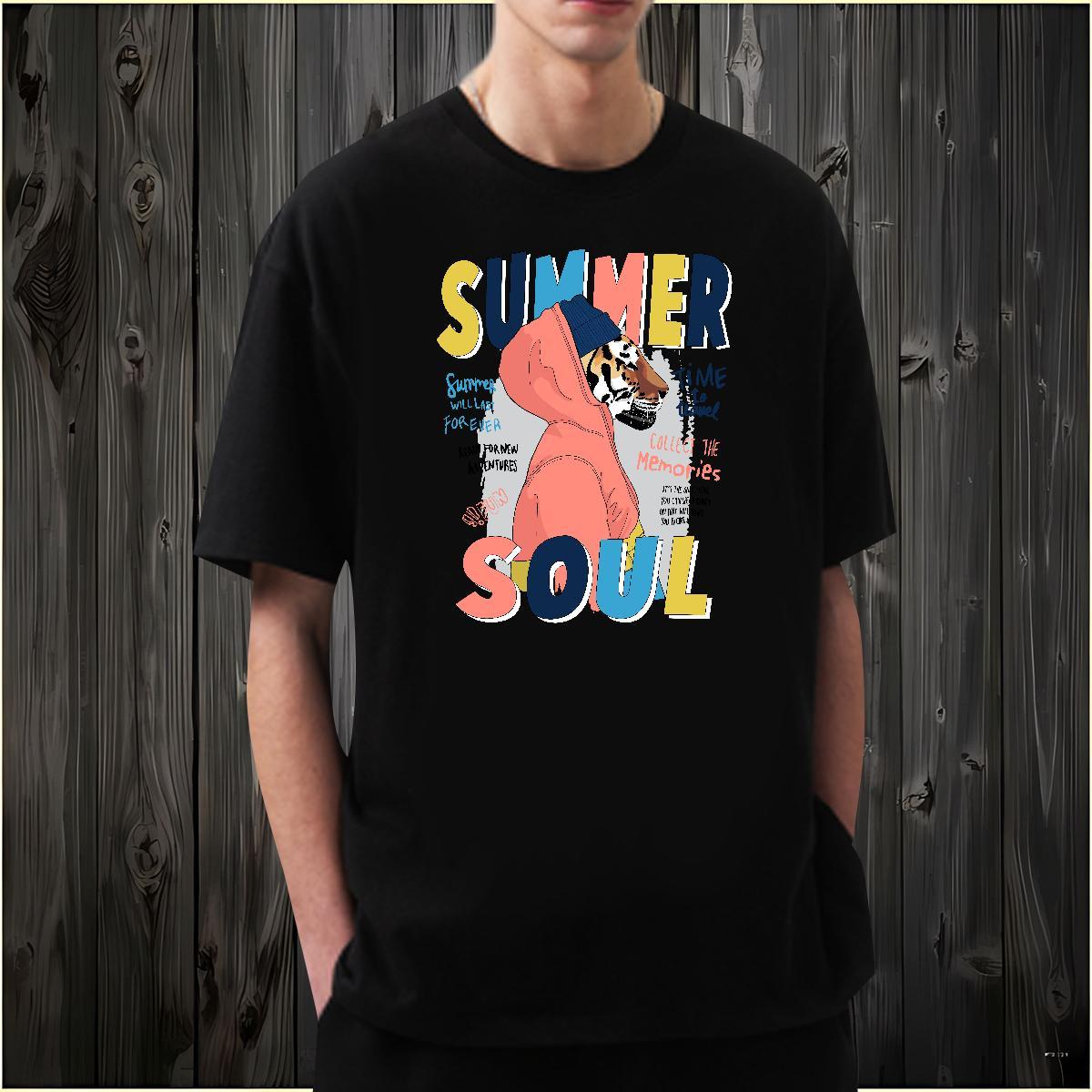 Men T Shirts 230g Pure Cotton tiger Hip Hop Breathable Short Sleeve Custom Printed Mens Tshirts 2024 Loose Fit Clothes