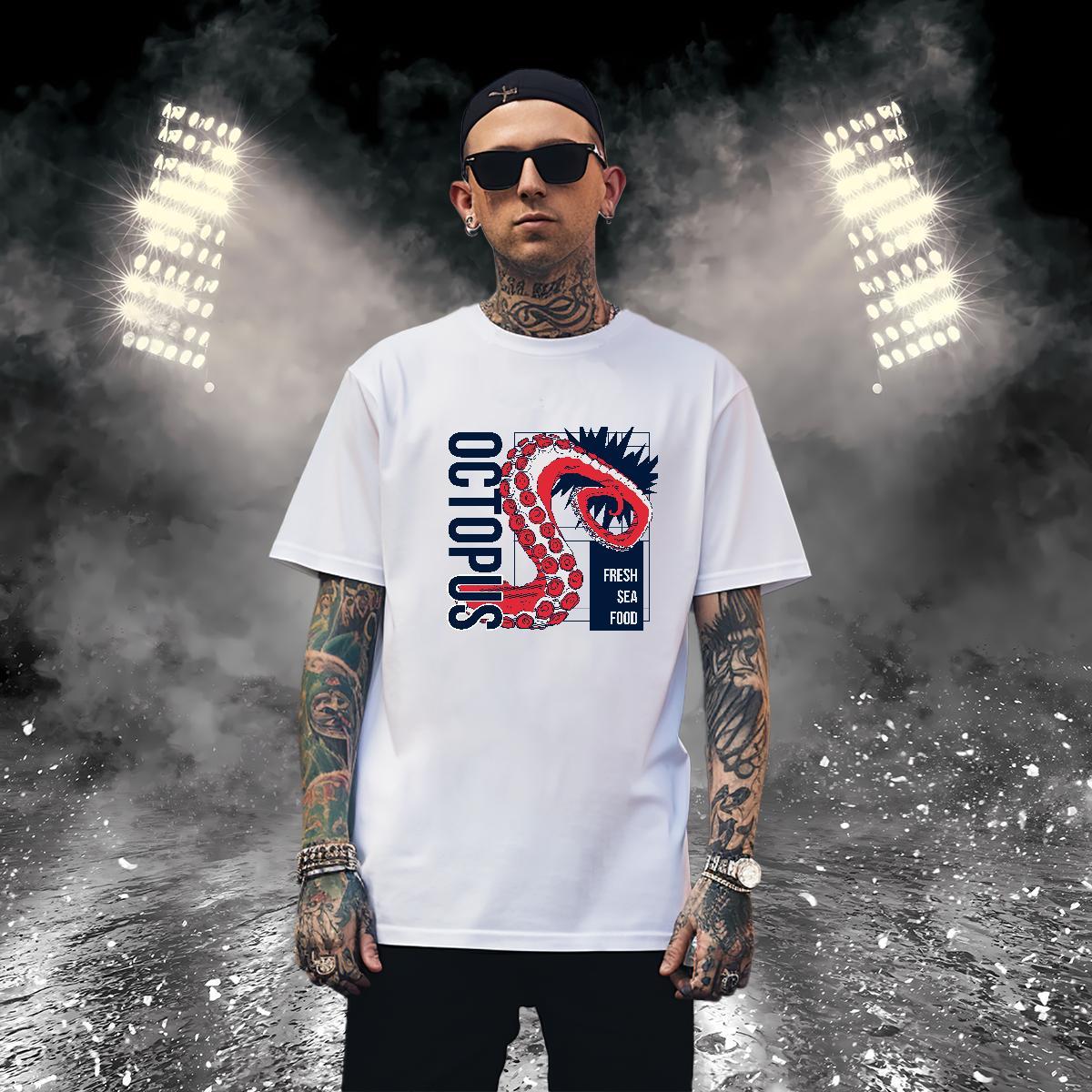Man T Shirts 230g Cotton octopus tentacle Street Wear Breathable Oversized Men Tees New Classic Tshirts
