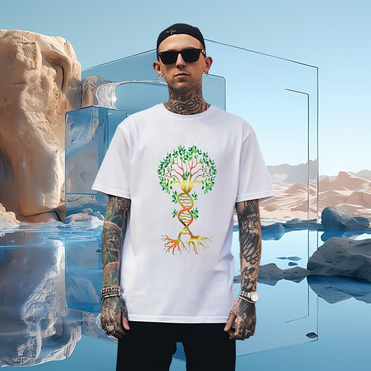 Mens T Shirts 230g Pure Cotton tree Sports Casual Breathable Crew Neck Customized Tshirt for Man Woman Fashion Loose Fit Tshirts