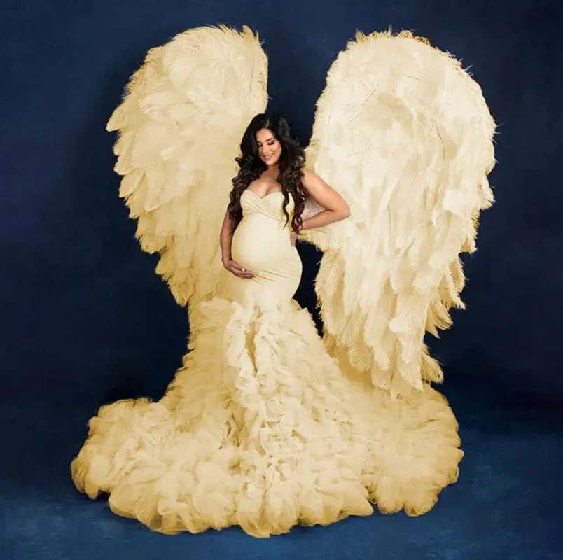 Maternity Dresses Fluffy Mermaid Tulle Maternity Dress Custom Made Strapless Ruffles Side Slit Bridal Long Pregnancy Gowns Photo ShootY240806 H250211