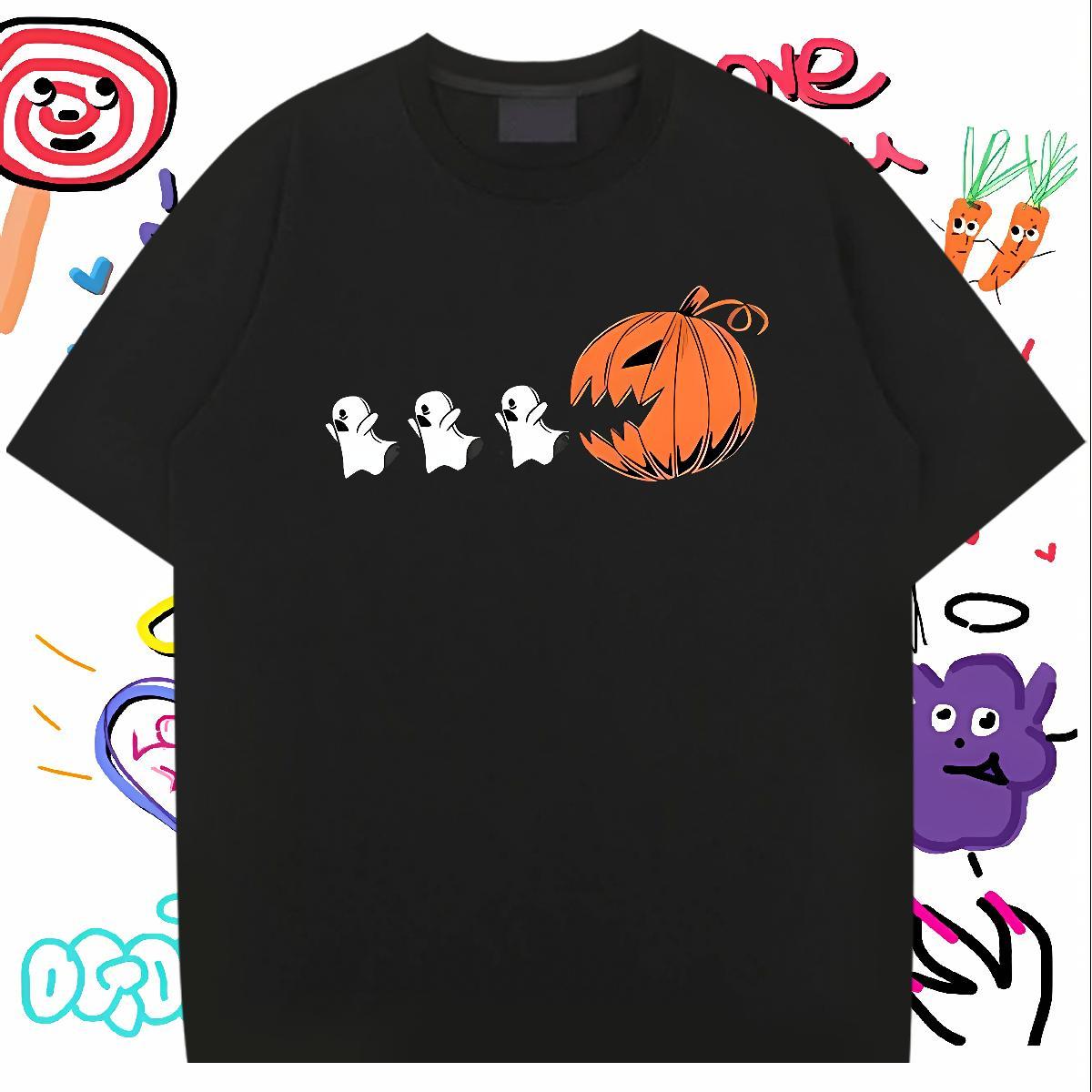 Designer T Shirts Men 100% Cotton 230g halloween Street Casual Tops Tees O Neck Short Sleeves High Quality Men Tops Tees DIY Anime