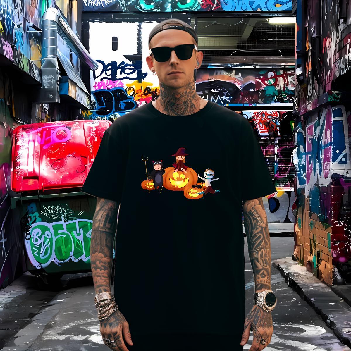 T shirt 230g 100% Cotton pumpkin High Street Hip Hop Breathable Oversized 3XL 4XL Men Tshirts Classic Brand Tees