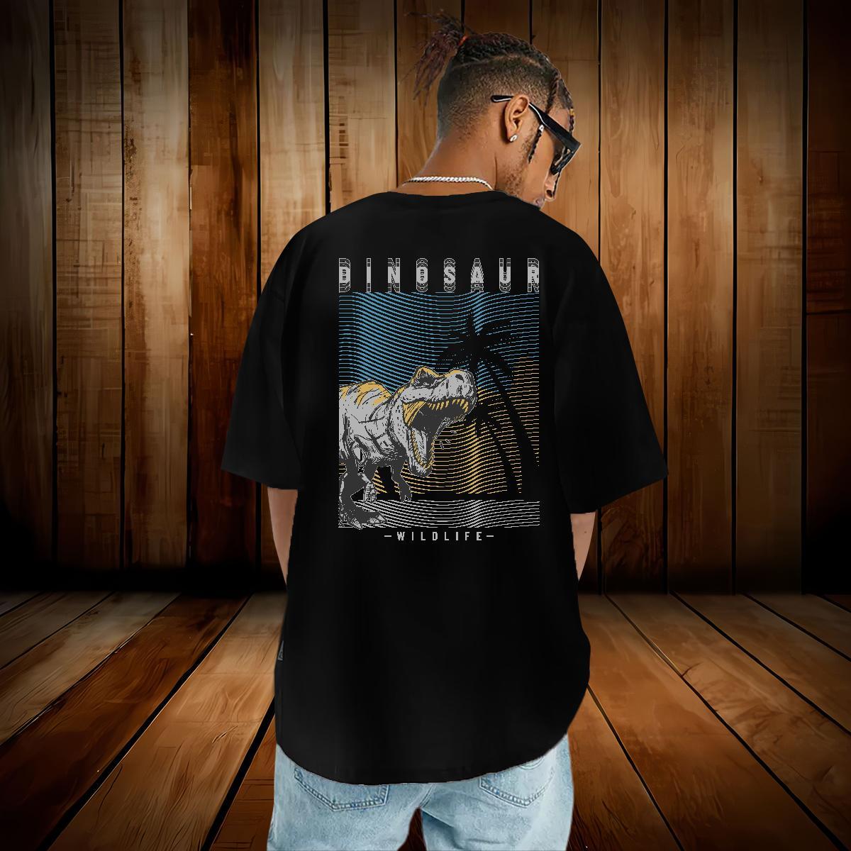 2024 T-Shirts for Men 100% Cotton 230g dinosaur Summer Casual Clothes Crew Neck Breathable Wholesale Couples T Shirts DIY