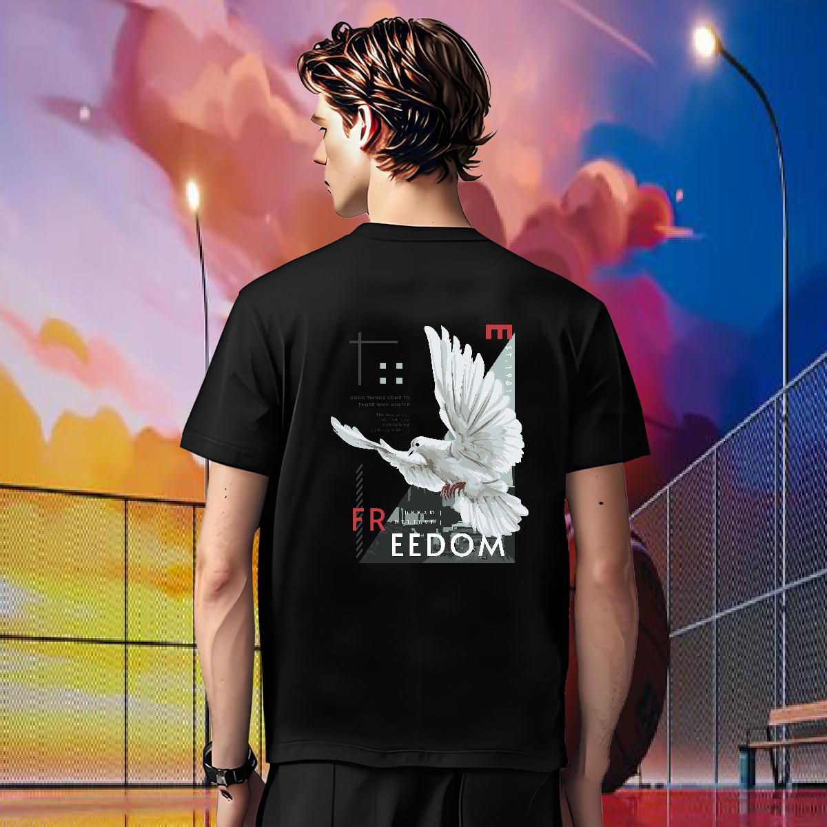 Fashion Casual Mens T Shirts 230g Cotton eagle Sports Casual Tops Pure Cotton Classic Men Tees Black Oversized
