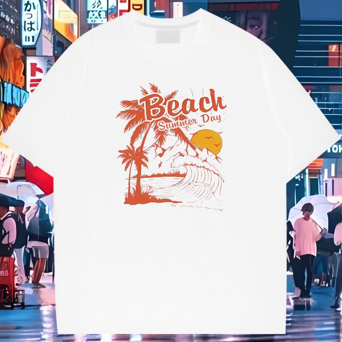New T shirt 230g Pure Cotton sun Beach Tops Tees Breathable Popular Mens Tshirts DIY