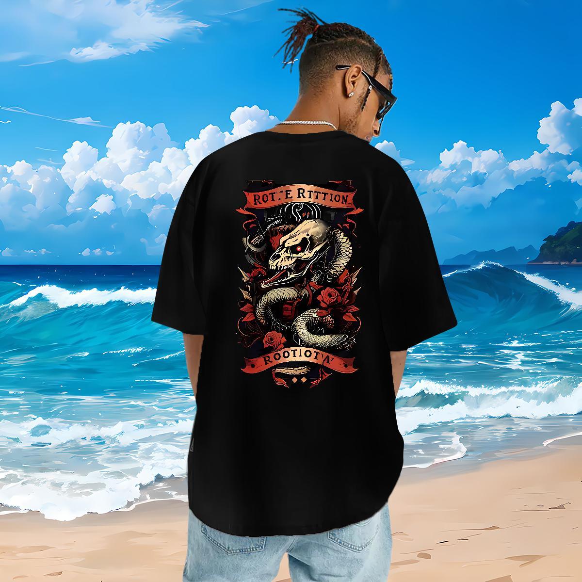 Stylist T Shirts Men 230g Pure Cotton snake Hip Hop Street Tees Shirts Breathable Soft Classic Men Clothes T-Shirt Black Oversized