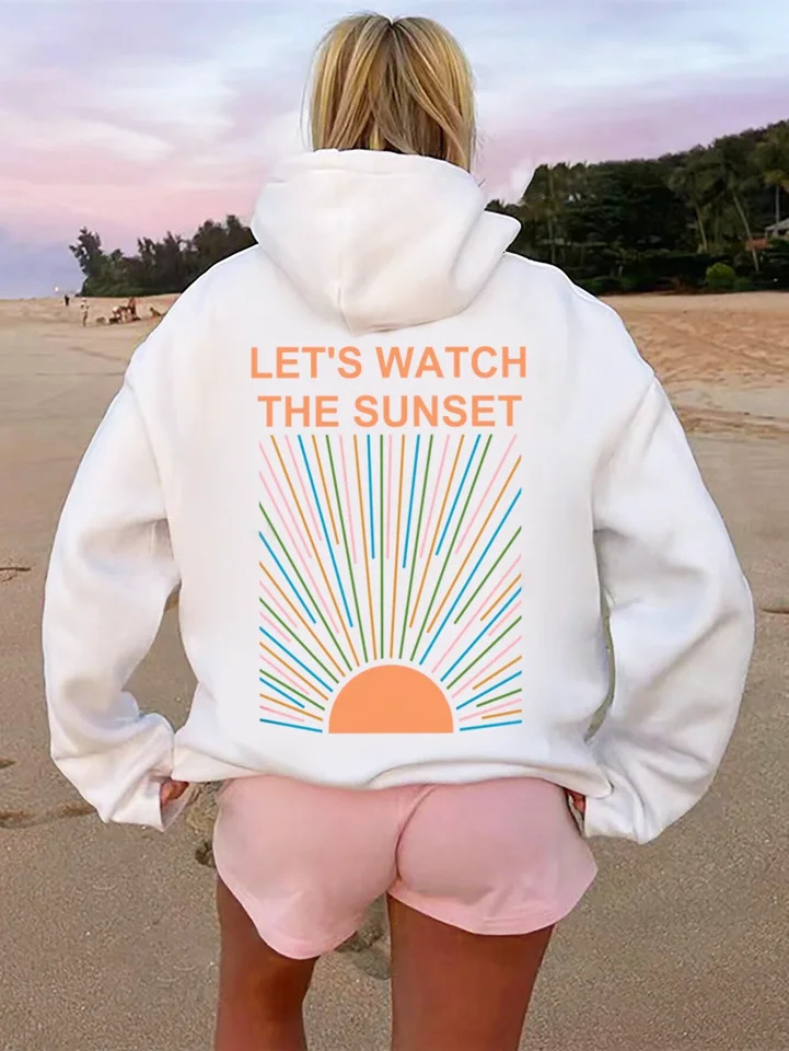 Handheld Flower Back Printed hoodie Womens Autumn And Winter Fashion Versatile White Hooded Hoodie Fleece Sweatshirt 240806
