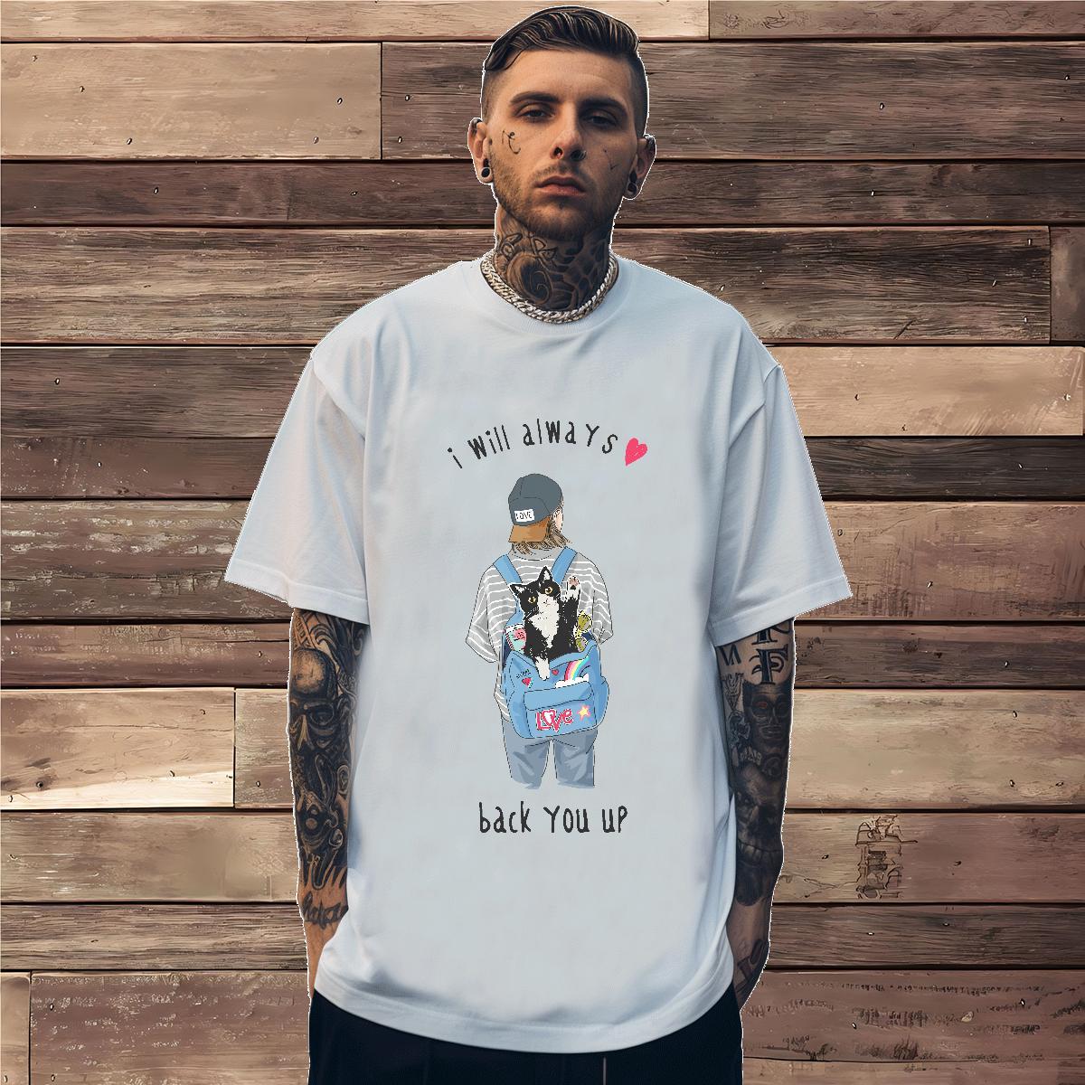 Men T Shirts 230g Pure Cotton cat Outdoor Breathable DIY Logo Oversized Mens Tshirts Fashion Casual Comfortable Tee Shirt