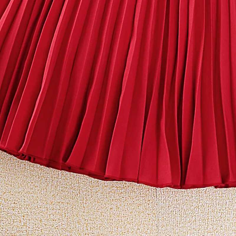 Childrens casual womens clothing 2023 Spring and Autumn fashion childrens V-neck long sleeved red princess pleated dress 7-14YW240720