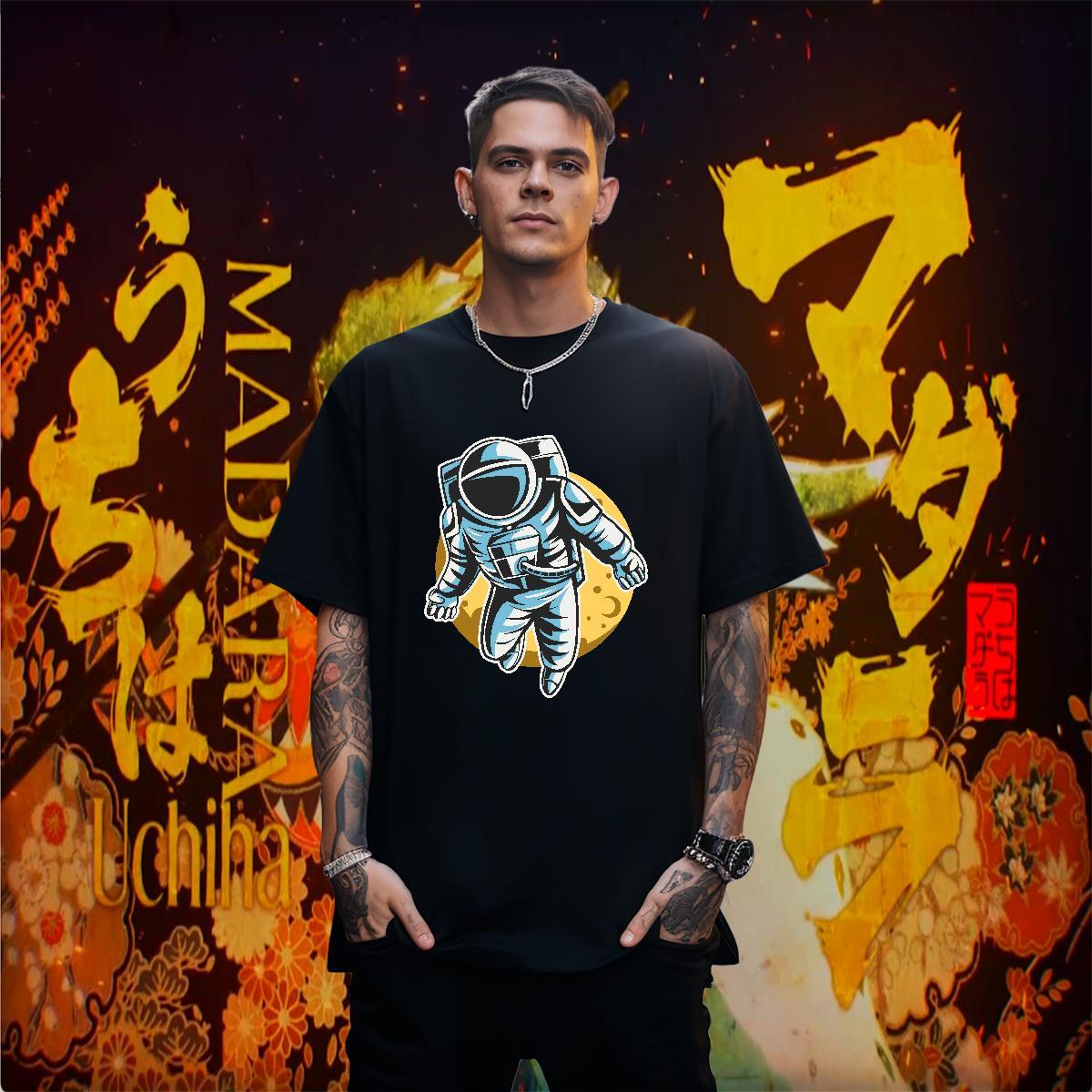 T-Shirts 230g Pure Cotton cosmonaut Home Outdoor Round Neck Short Sleeve Black Oversized Men Clothes T-Shirt Fashion Designer Soft Polos