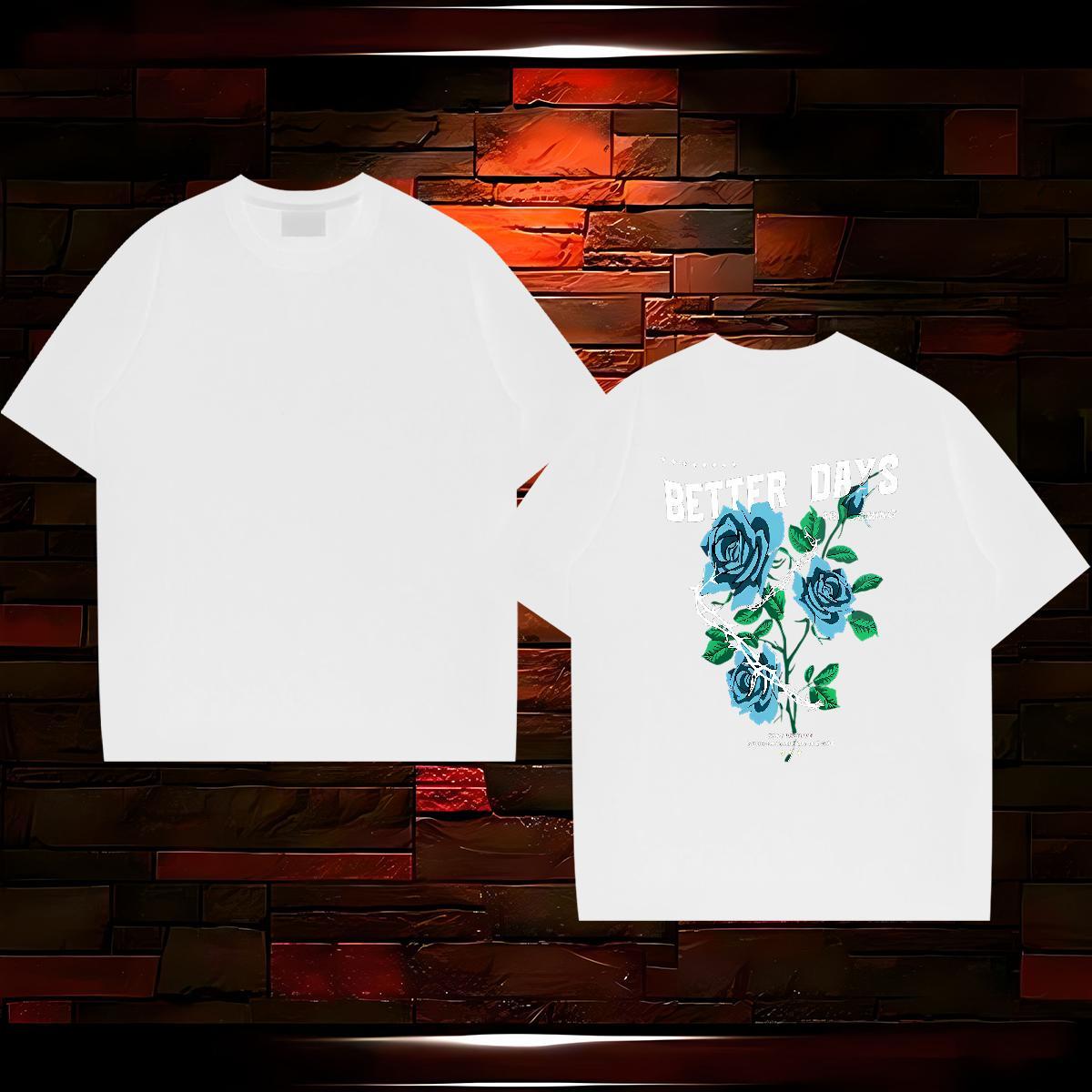 Free Shipping T shirt 230g Pure Cotton flower Daily Outfit Tee Shirt Breathable Short Sleeve Brand Men Tops Tees Customized Print