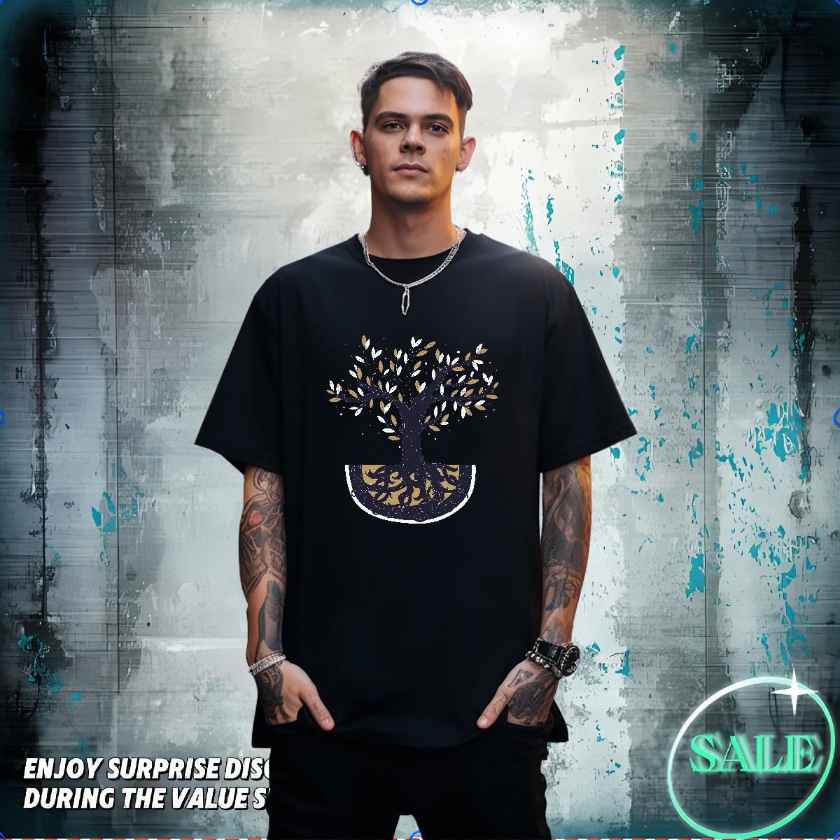 2024 New T Shirts Men 230g Cotton tree Street Top Tees Round Neck Short Sleeve Free Shipping Men Tees Plus Size Cartoon