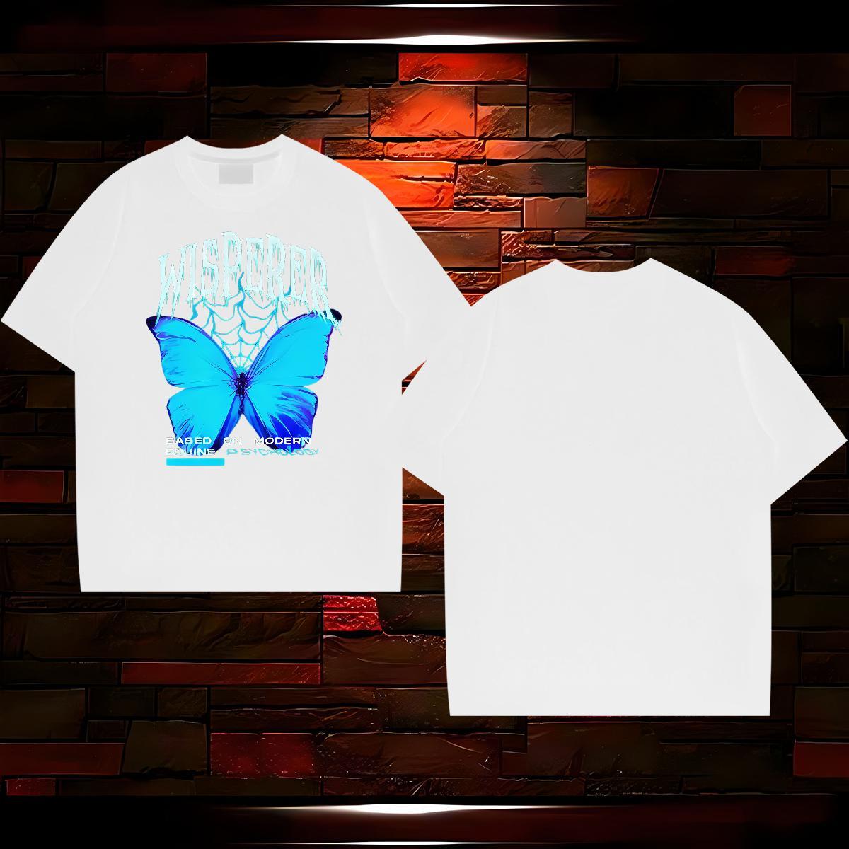 Fashion Designer Mens T Shirts 100% Cotton 230g Butterfly Hip Hop Tees Breathable Short Sleeve Loose Men Tops Tees Asian Size