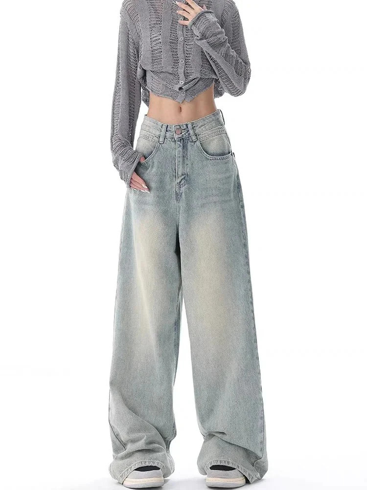 HOUZHOU Harajuku Y2K Baggy Jeans Women Streetwear Retro Fashion Autumn High Waist Pants Loose Wide Leg Denim Trousers Female 240806