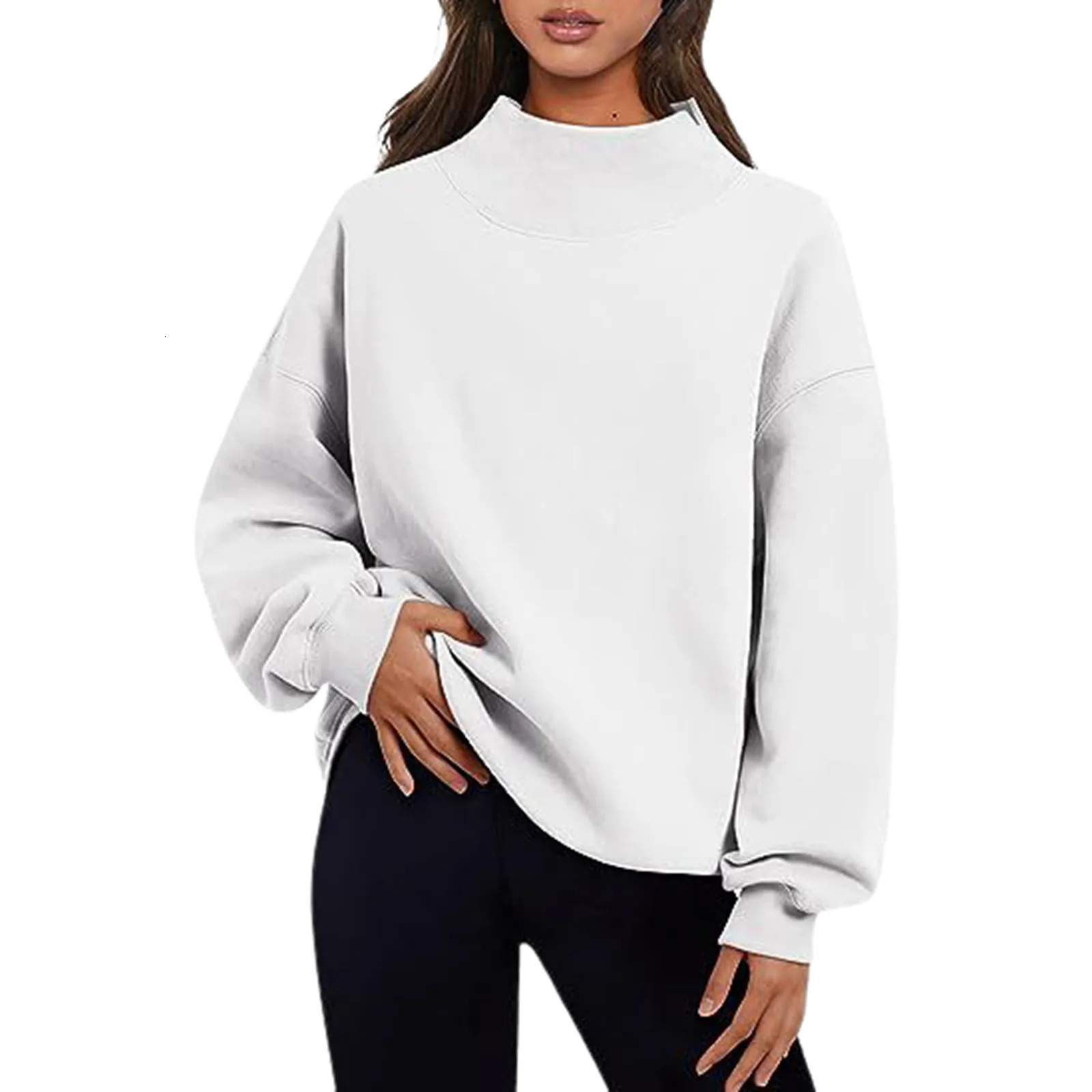 Spring Autumn Turtleneck Sweatshirt Cute Women Pullover Top Multi Colors Casual Loose Solid Color Thick Hoodie Females Hoodies 240806