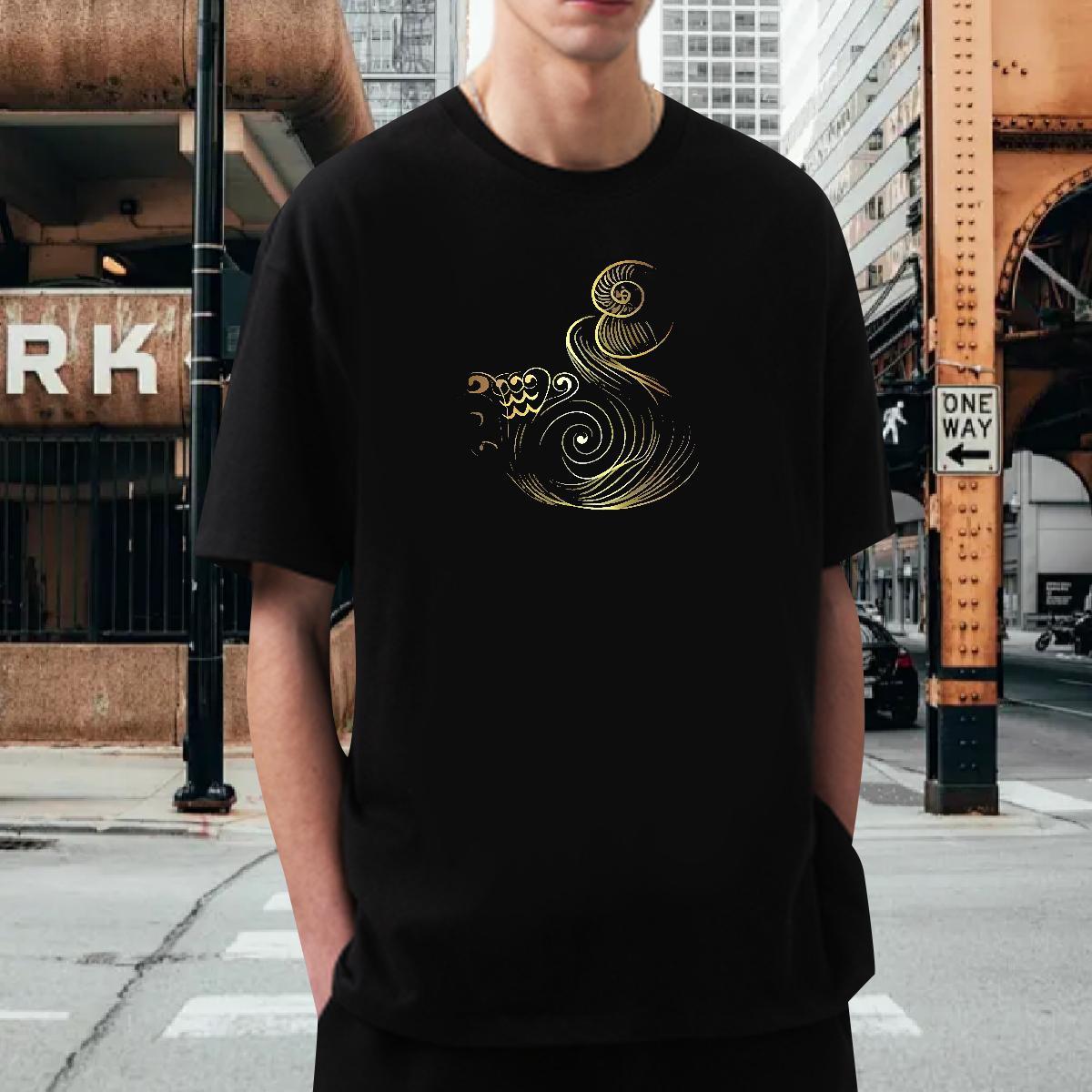 T Shirt For Man 230g Pure Cotton line drawing High Street Hip Hop Crew Neck DIY Logo Oversized Men Tops Tees Classic TOP Quality Polos