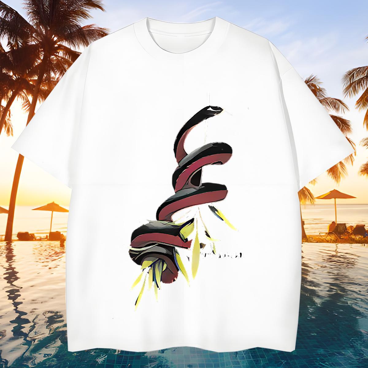 Loose Mens Tshirts 100% Cotton 230g snake Mens T Shirts Spring Summer O-Neck Short Sleeve DIY Logo Oversized 2024 DIY Wear