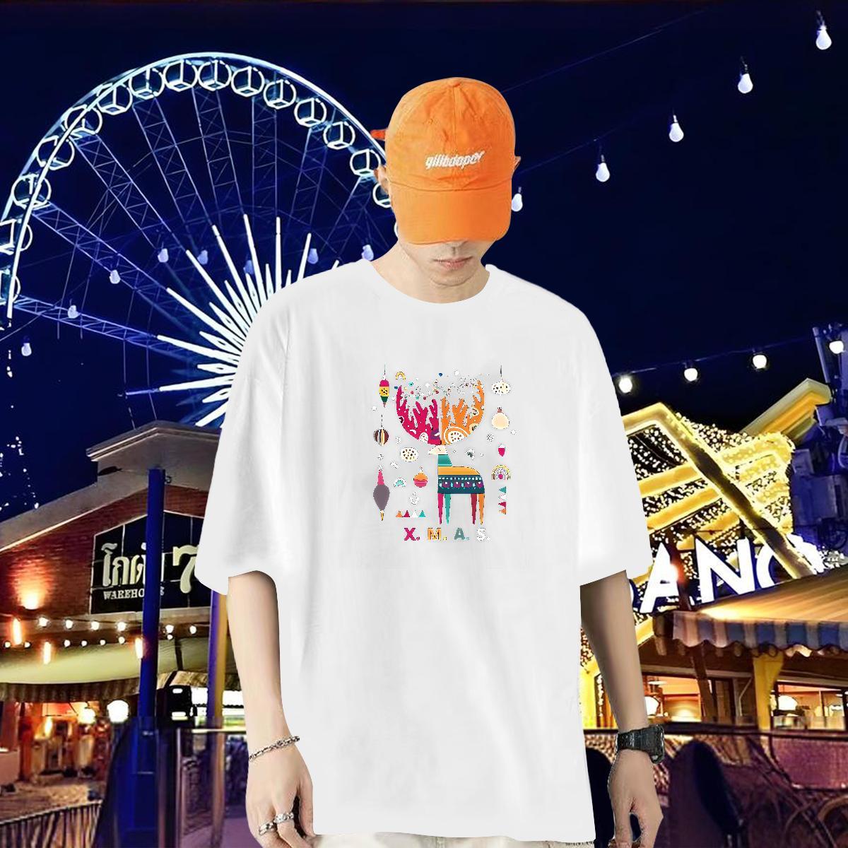 Customized T shirt 230g Pure Cotton Christmas High Street Hip Hop Polos Breathable Loose Fit Men Tees DIY