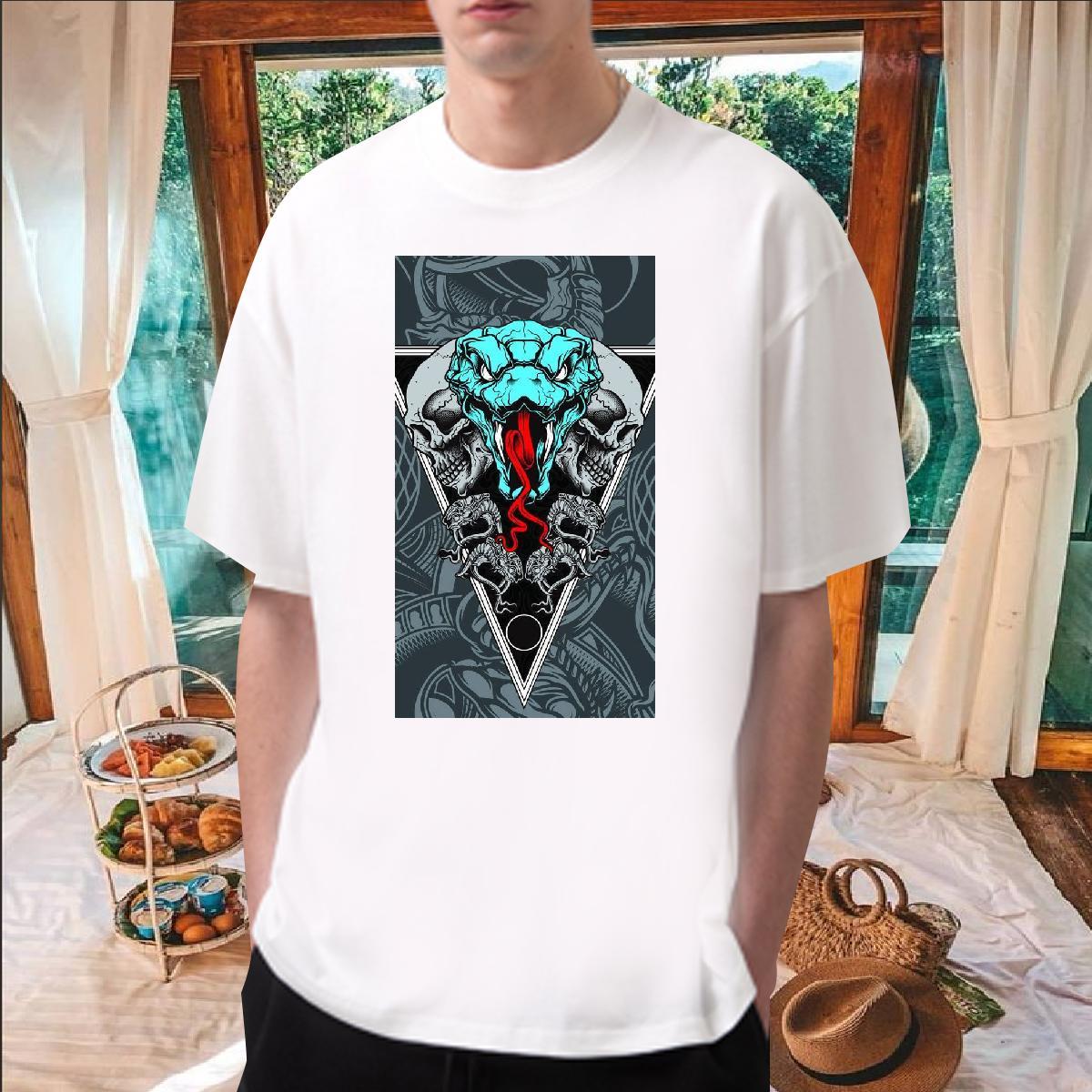 New Man T Shirts 230g Pure Cotton snake Casual Daily Wear Polos Breathable Crew Neck Designer Men Clothes T-Shirt Skull