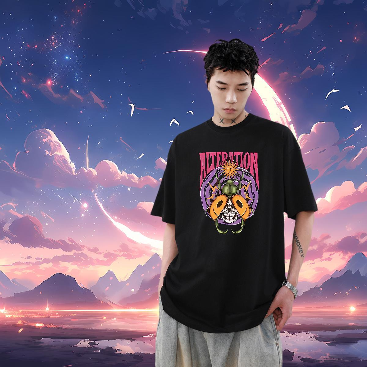 Free Shipping Men T Shirts 230g 100% Cotton skull Casual Tshirts Crew Neck Popular Mens Tshirts DIY