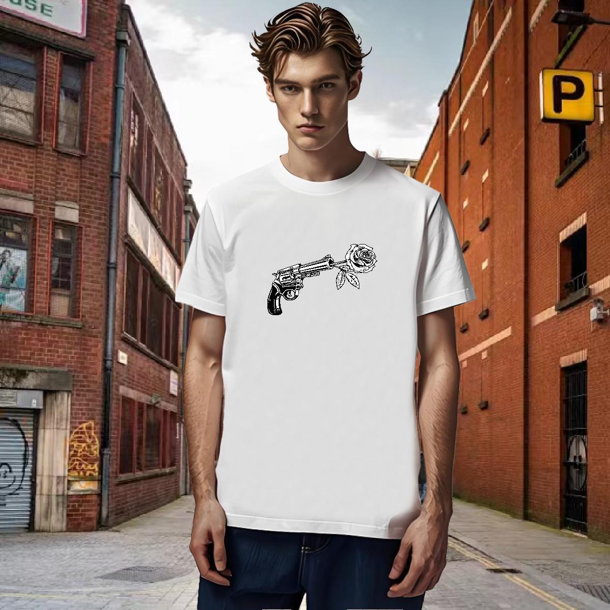 T Shirts Men 100% Cotton 230g pistol Daily Outfit Breathable Short Sleeve DIY Anime Men Tees Fashion Designer Cool Design Clothes