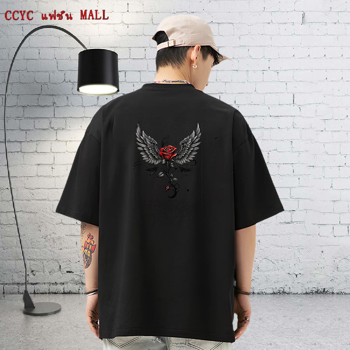DIY T-Shirts for Men 230g 100% Cotton rose Hip Hop Wear Short Sleeve Soft Cool Men Clothes T-Shirt Skull