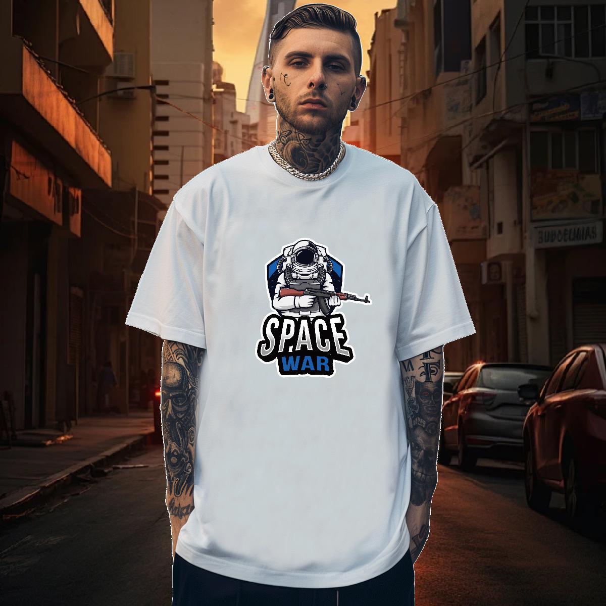 T Shirt For Man 100% Cotton 230g cosmonaut High Street Hip Hop O-Neck Short Sleeve Floral Print Mens Tshirts DIY Customized Designer Tops Shirt