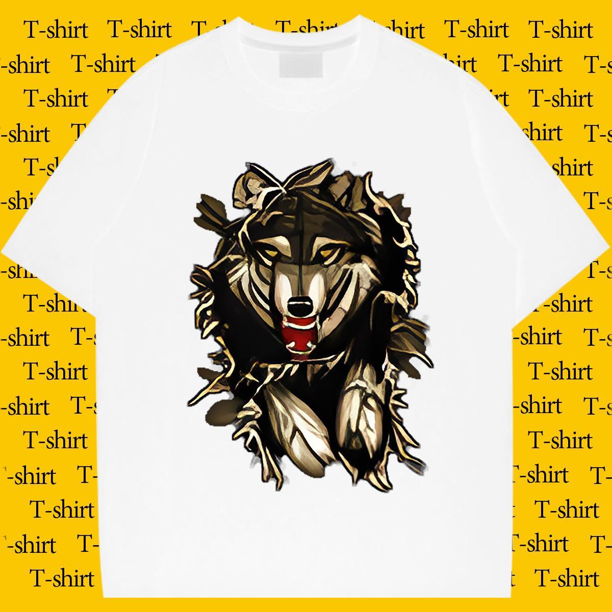 Popular Men Tees 100% Cotton 230g High Street Hip Hop wolf Oversized Short Sleeve O-Neck Classic Casual T shirt Clothes