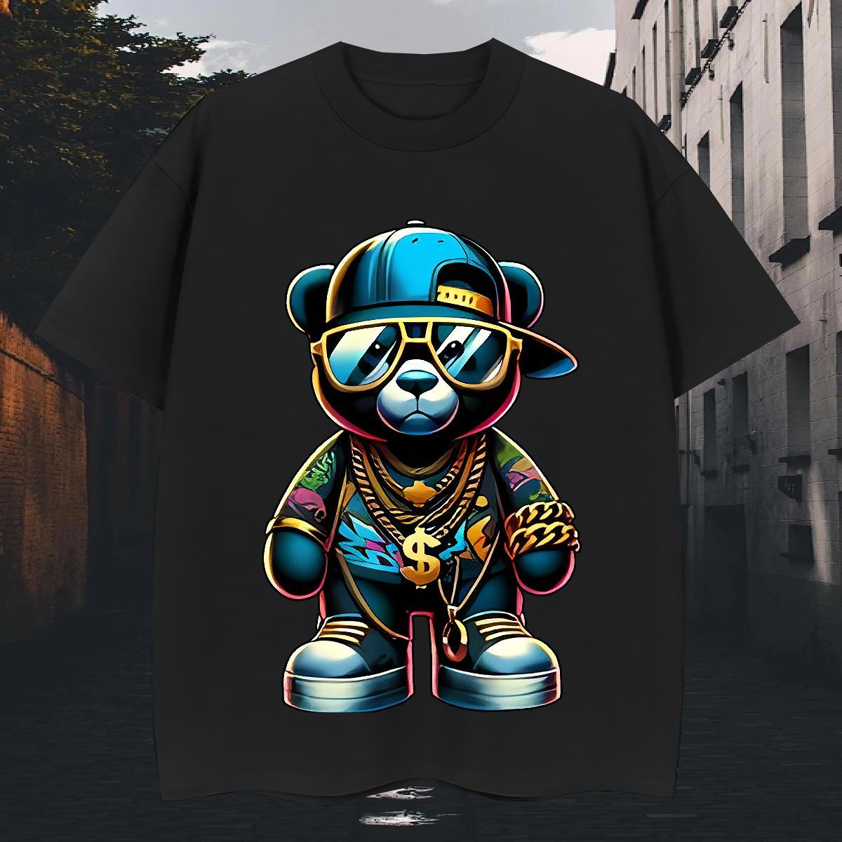 Wholesale Men Tshirts 100% Cotton 230g Daily Wear bear Cartoon Print Breathable Crew Neck New Designer T Shirts Men Polos