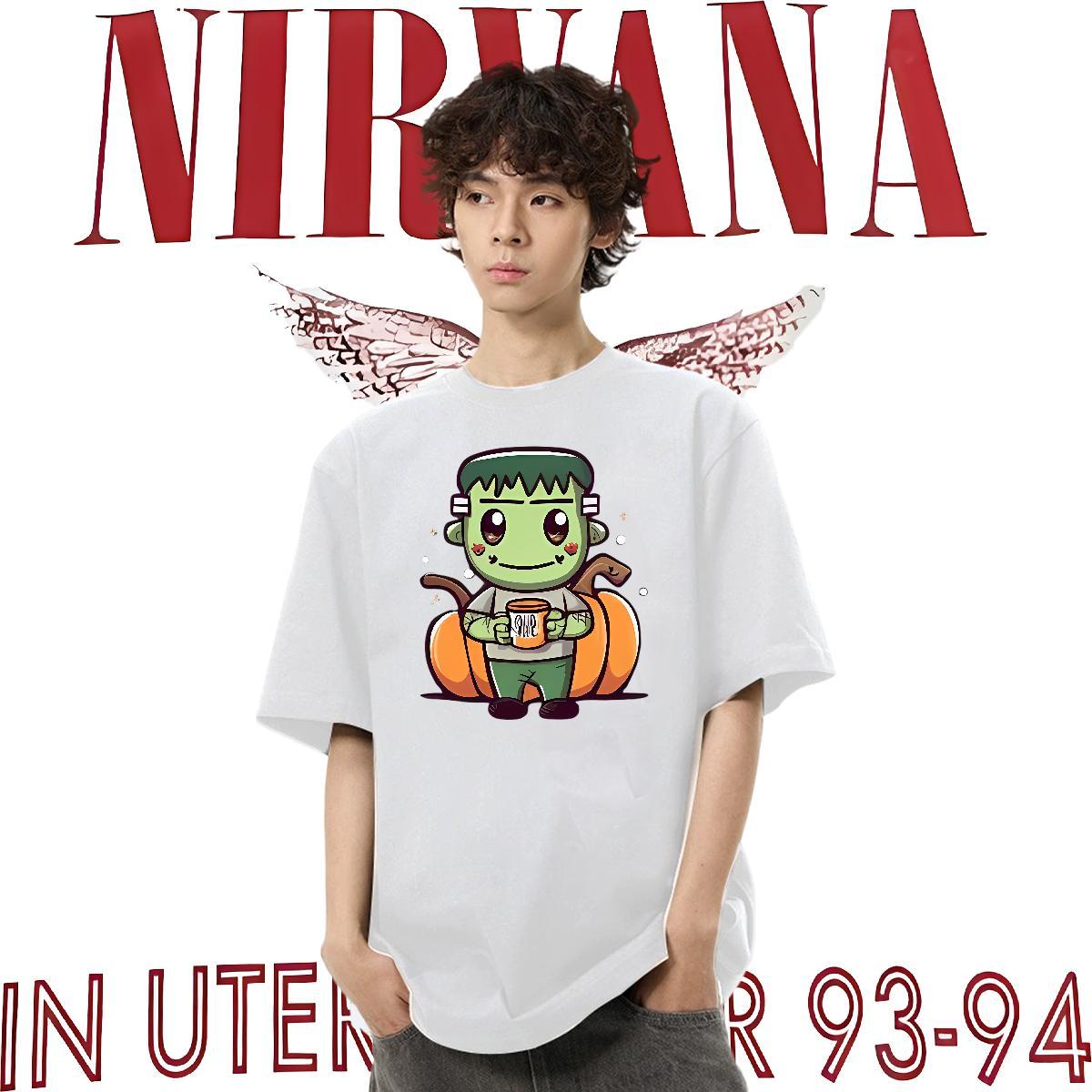 2024 Summer Man T Shirts 230g Cotton halloween Daily Outfit Tops Shirt O Neck Short Sleeves Brand Mens Tshirts Black Oversized