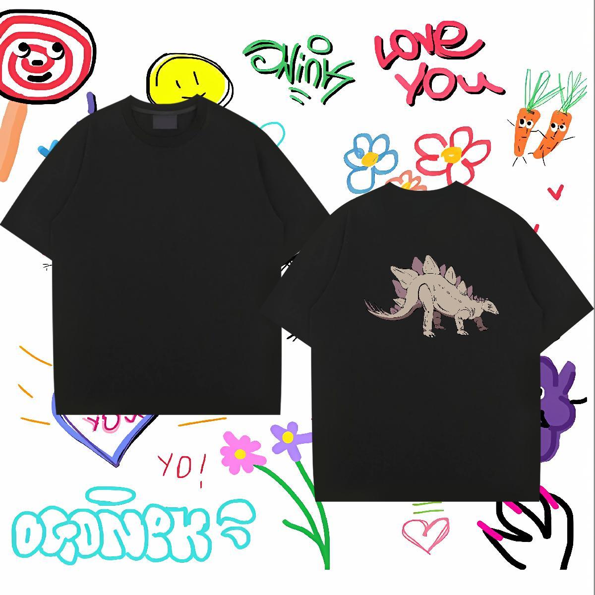 Designer Fashion Mens T Shirts 230g Pure Cotton dinosaur Hip Hop Street Clothes Breathable Brand Men Tees Custom Cartoon