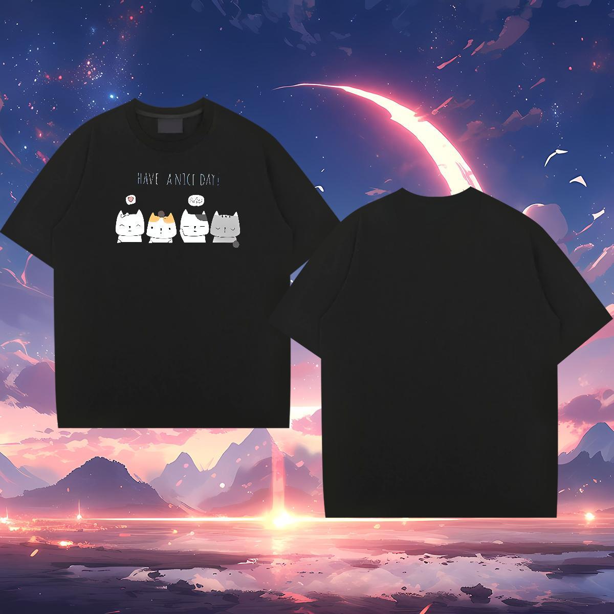 New Arrival T shirt 230g 100% Cotton cat Hip Hop Street Tees Breathable Short Sleeve Wholesale Tshirt for Man Woman Custom Big Size