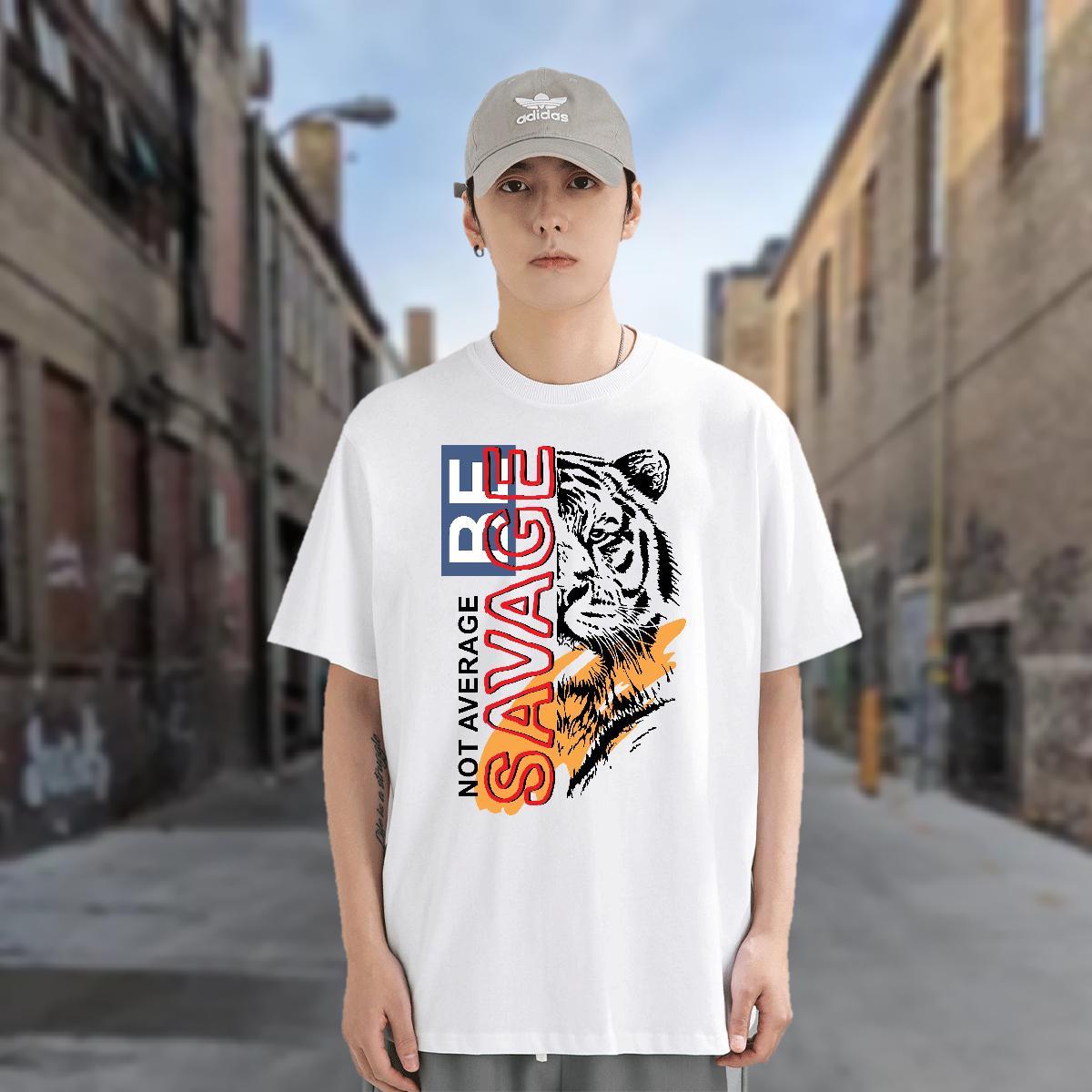 T Shirt For Man 100% Cotton 230g Summer Casual Crew Neck Floral Print Mens Tshirts Free Shipping Loose Tops