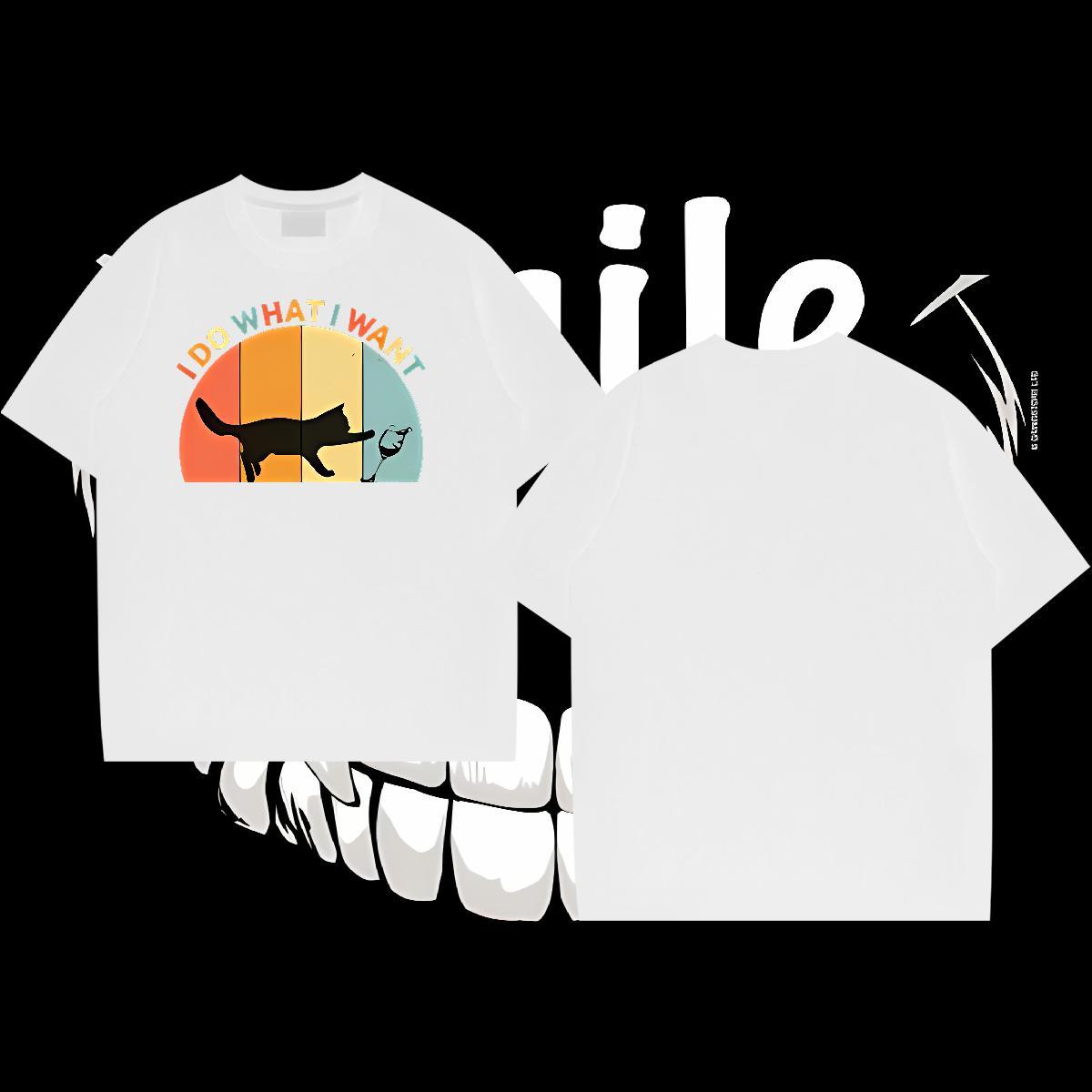 2024 Man T Shirts 230g 100% Cotton cat Spring Summer Polos Short Sleeve O-Neck Soft Men Tshirts DIY Anime