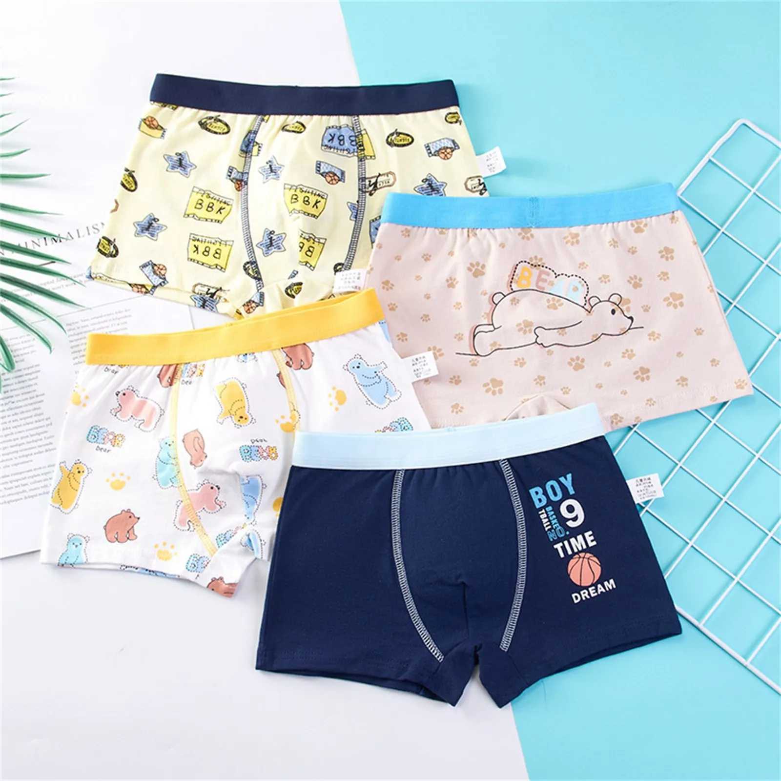 4 Hair Boys Printed Boxing Underwear Cute Cartoon Dinosaur Stripe Printed Childrens Underwear Baby Boys ShortsW240715