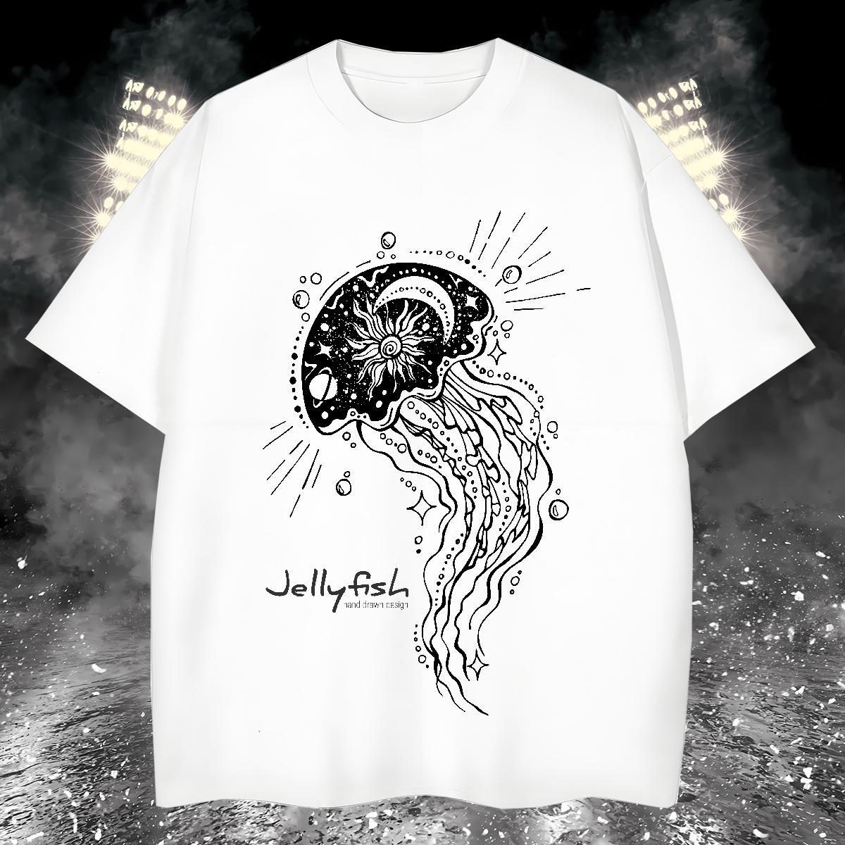 T Shirts Men 230g 100% Cotton jellyfish Hip Hop Street Crew Neck Graphic Mens Tshirts Designer Fashion Popular Tees Shirts