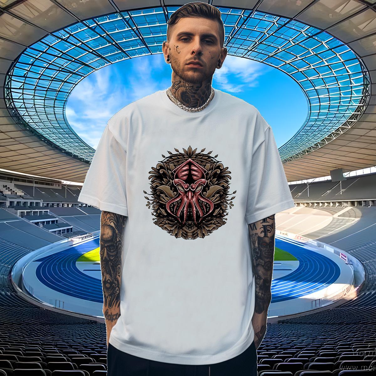 Unisex Men Clothes T-Shirt 230g Cotton octopus Man T Shirts Casual Daily Wear Crew Neck Customized Print Designer Fashion Top Tees