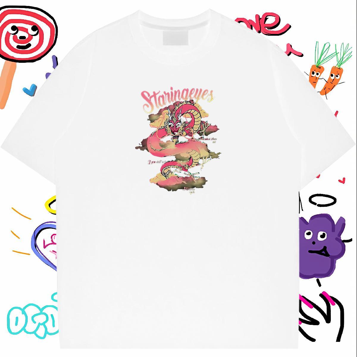 Man T Shirts 230g Pure Cotton dragon Spring Summer Breathable Short Sleeve Plus Size Cartoon Mens Tshirts New Arrival High Quality Tops Tees