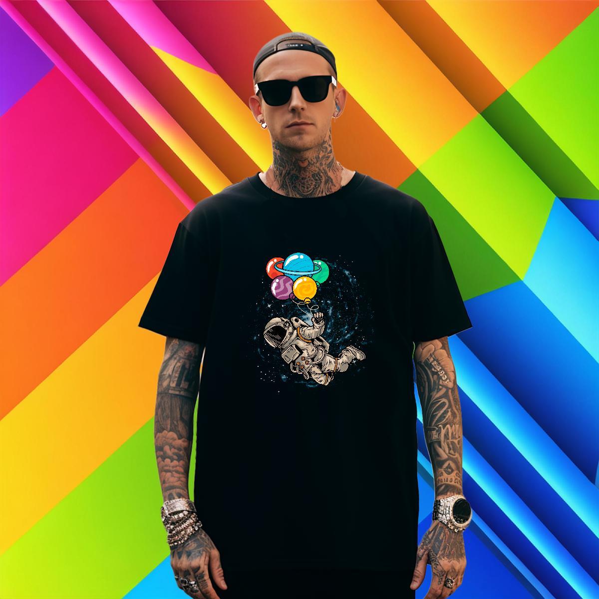 T Shirt For Man 230g Cotton spaceman Anime Printing Street Crew Neck Customized Men Tshirts DIY Comfortable Tee Shirt