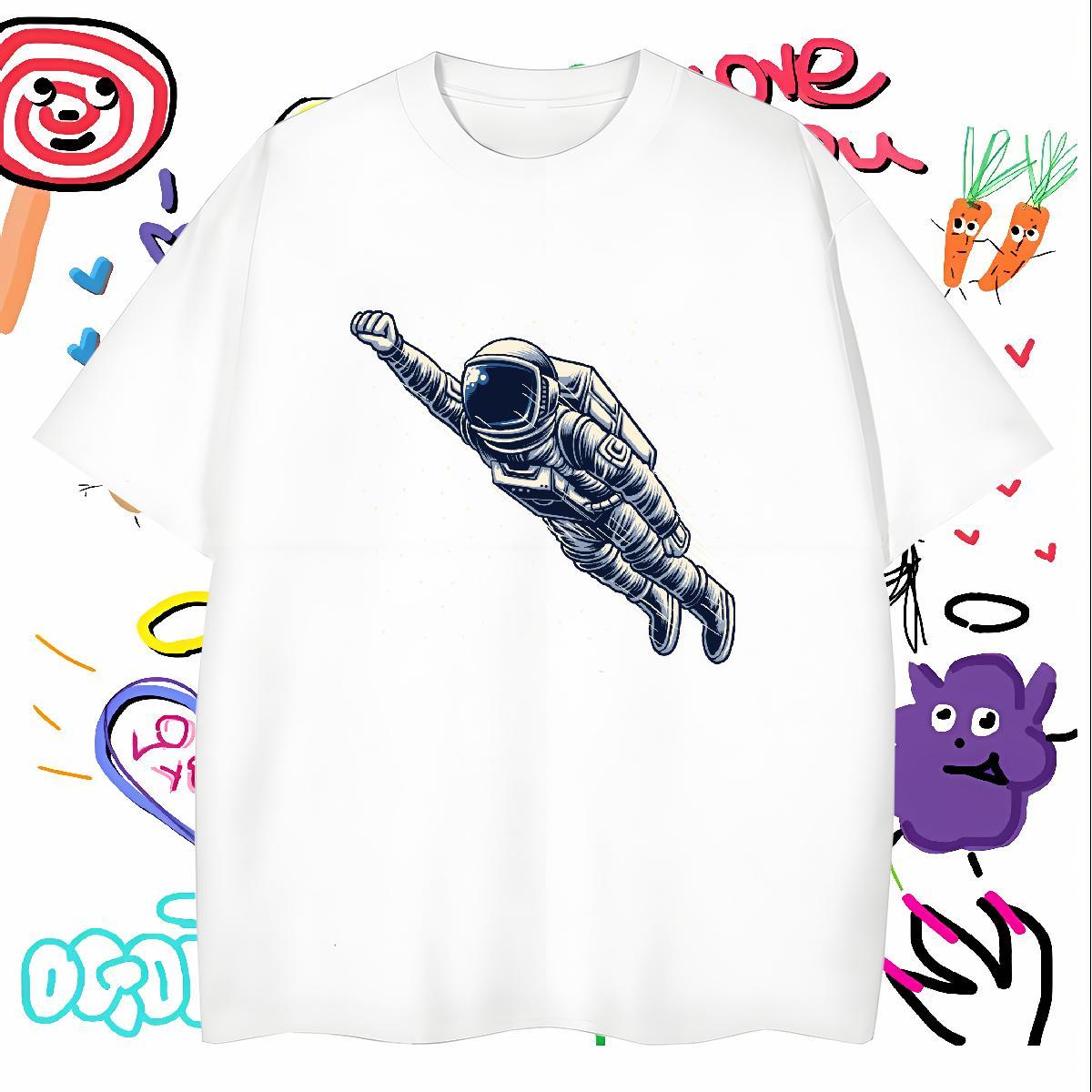 T-Shirts for Men 230g 100% Cotton cosmonaut Hip Hop Street Breathable Short Sleeve Skull Tshirt for Man Woman New Designer Comfortable Tees Shirts